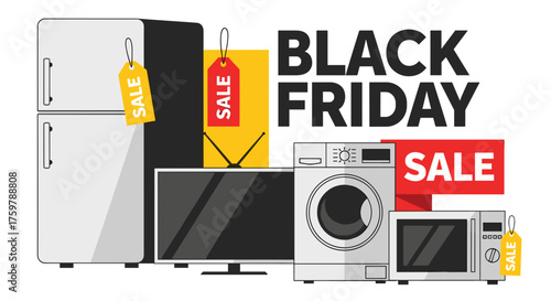 Black Friday major appliance sale banner for retail advertising