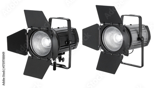 Two stage spotlights isolated on transparent background for lighting and performance visuals