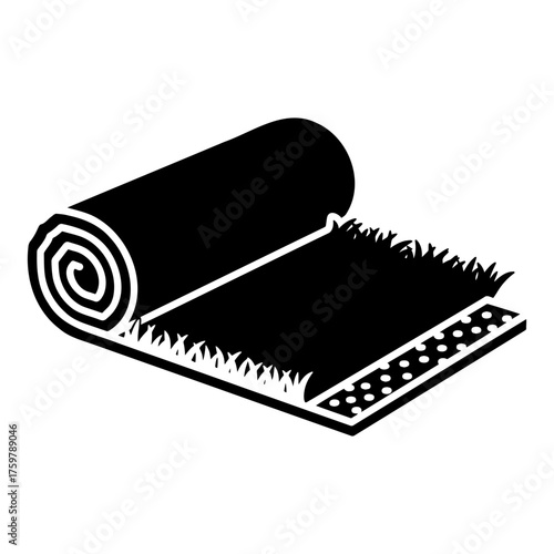 Stylized Line Art Icon of Rolled Artificial Grass on White Background