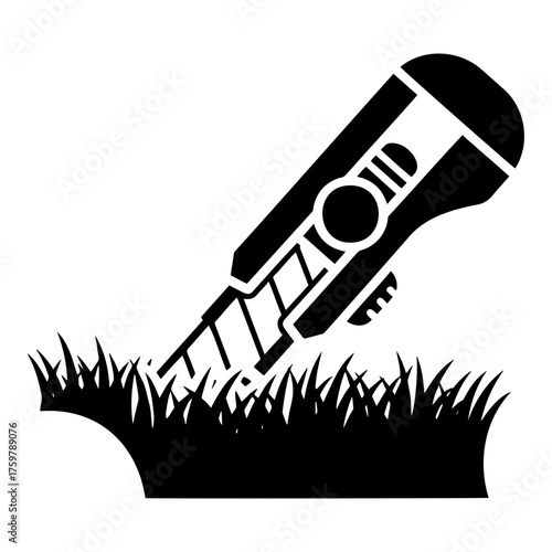 Stylized Line Art Icon of Knife Cutting Artificial Grass