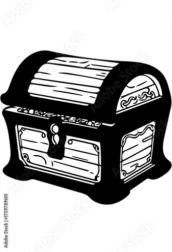 Silhouette black or white treasure chest vector