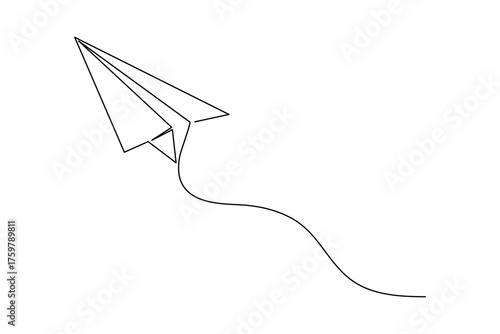 Paper plane single line art minimalist drawing of a flying airplane in continuous outline style