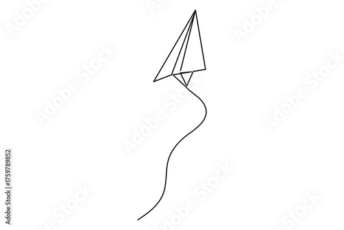 Paper plane single line art minimalist drawing of a flying airplane in continuous outline style
