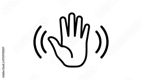 Waving hand icon with sound waves on white background