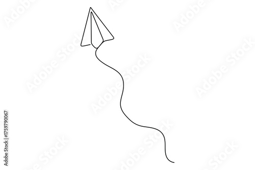 Paper plane single line art minimalist drawing of a flying airplane in continuous outline style