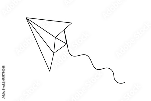 Paper plane single line art minimalist drawing of a flying airplane in continuous outline style