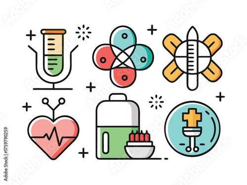 Medical Icons Set On A White Backdrop Present A Vibrant Flat Illustration