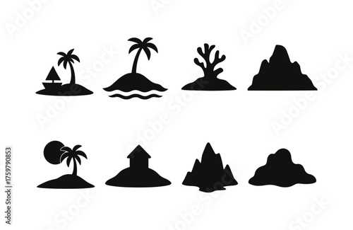 Tropical island and nature silhouettes collection for creative designs