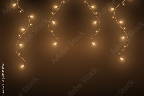 Festive Hanging String Lights on Dark Background