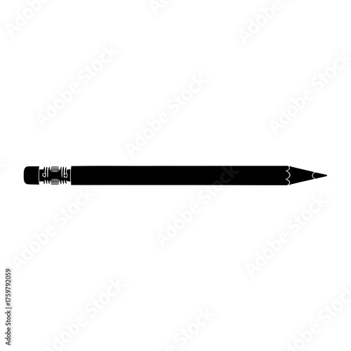 Simple black silhouette of a sharpened pencil with eraser