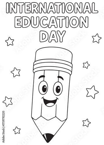 coloring book smiling pencil with stars International Education Day