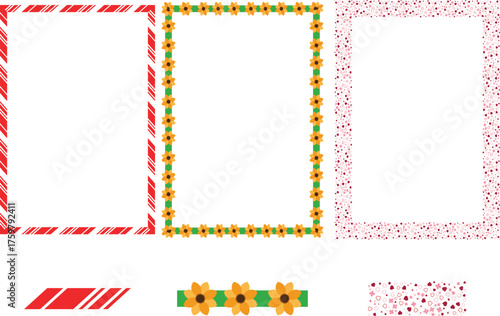 Colorful Decorative Rectangle Border Frames Set – Candy Stripe, Floral, and Heart Pattern Designs