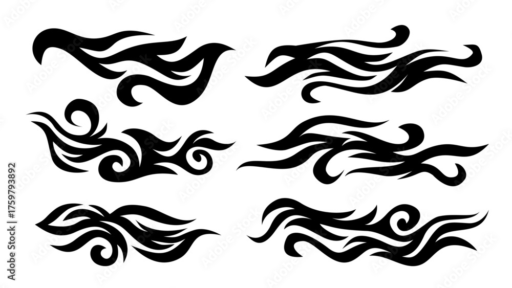Fototapeta premium Fire flame vector illustration. Flame decal. Tribal fire vinyl stickers for transportation. tribal fire symbol design. Burning element with curves for vehicles. y2k gothic flame stickers.