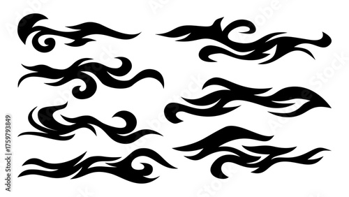 Fire flame vector illustration. Flame decal. Tribal fire vinyl stickers for transportation. tribal fire symbol design. Burning element with curves for vehicles. y2k gothic flame stickers.