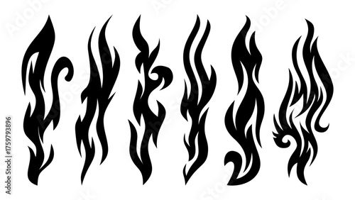 Fire flame vector illustration. Flame decal. Tribal fire vinyl stickers for transportation. tribal fire symbol design. Burning element with curves for vehicles. y2k gothic flame stickers.