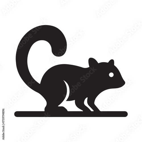 Silhouette of a sugar glider with a curled tail on a white surface vector