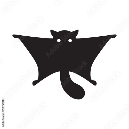 Silhouette of a sugar glider animal flying with wings extended and tail curled upward vector