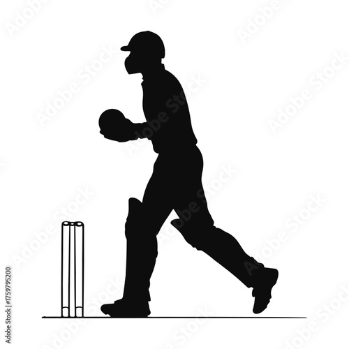 Vector art illustration of a cricket player