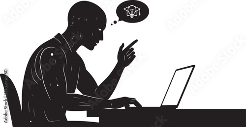 Intelligent student working on laptop finds a great educational idea or creative solution online