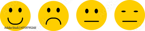 Four oval yellow faces showing different emotions