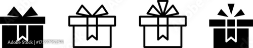 Four stylized gift boxes with ribbons and bows