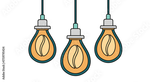 Three Hanging Coffee Bean Lights Providing Warm Ambiance for Café, Restaurant or Home Decor Interior Design, Modern Lighting Fixtures, Stylish Pendants, Creative Lighting, Sustainable Illumination, In
