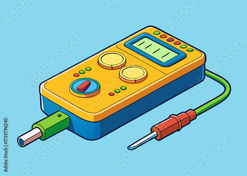 Colorful digital multimeter with probes and cables