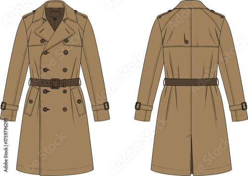 Stylish brown trench coat for women, double-breasted design, belted waist, fashionable outerwear, classic autumn jacket, modern rain coat