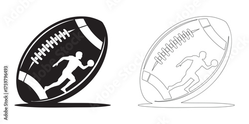 American football silhouette and outline with player running