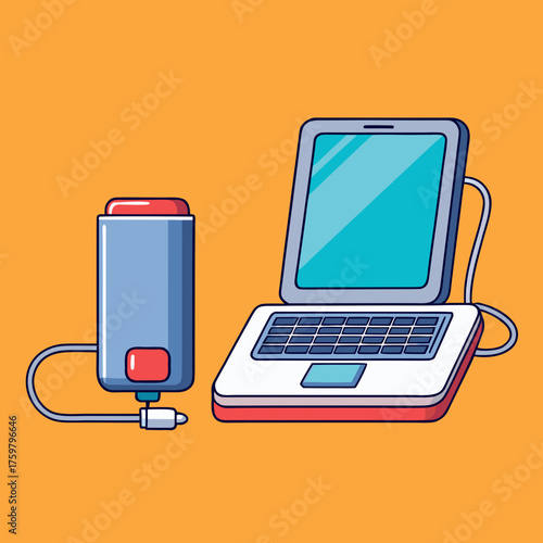 Illustration of a laptop and a portable power bank