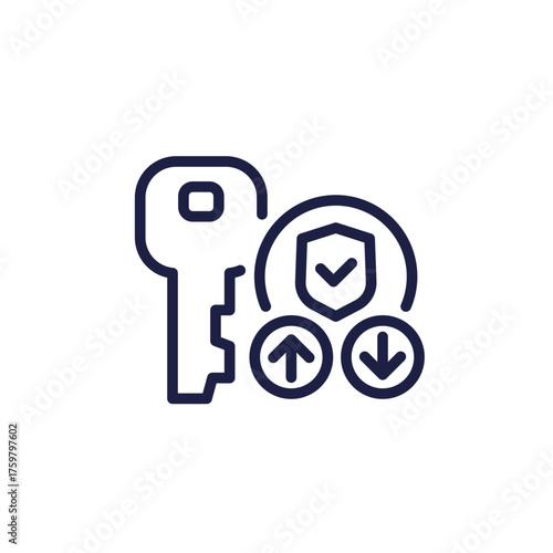 Key exchange line icon, technology and cybersecurity pictogram