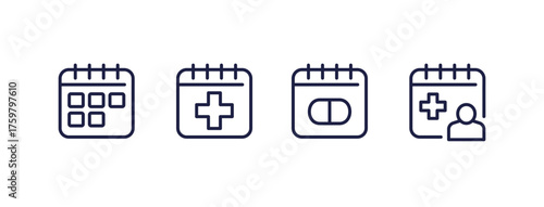 medical appointment, patient schedule line icons with a calendar