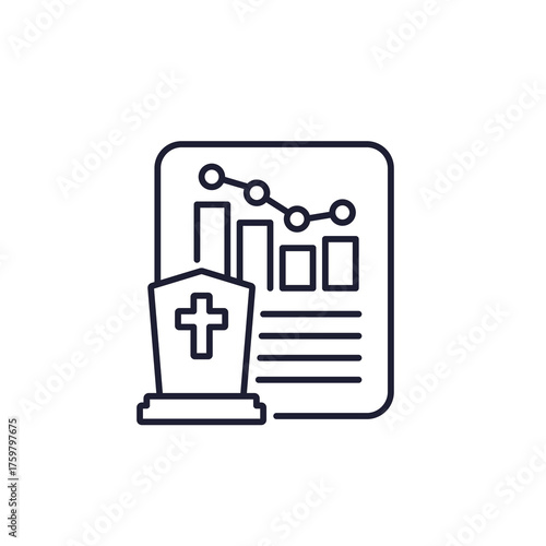 reduce mortality line icon with graph, death rate report