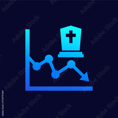 reduce mortality icon with a graph, vector