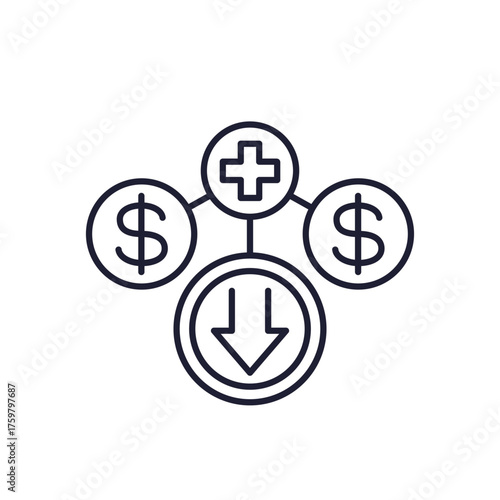 reduce medical costs icon, line vector pictogram