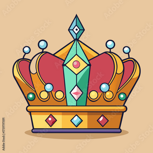 Ornate royal crown with colorful jewels and pearls