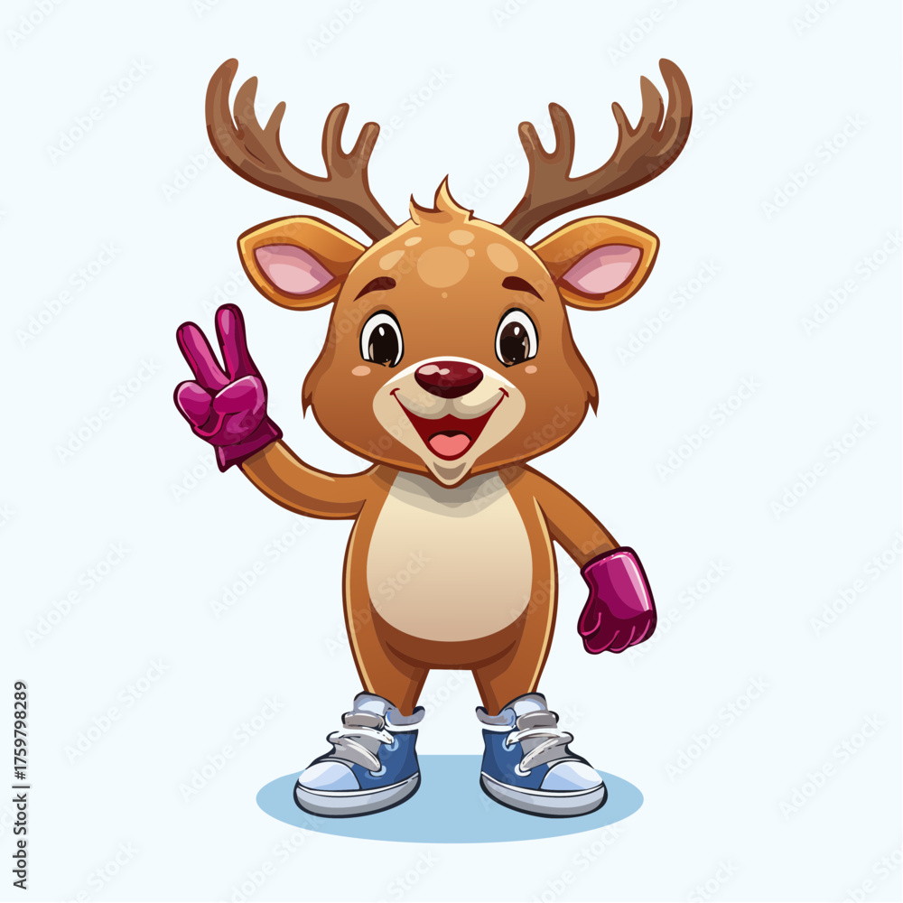 Fototapeta premium Cute Reindeer Mascot: Vector Illustration with Sneakers and Peace Signs