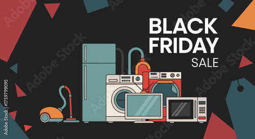 Black Friday Sale for home electronics and appliances Ecommerce retail promotion graphic design