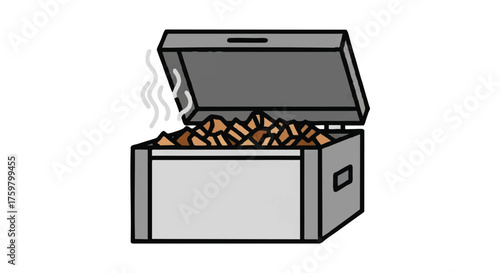 Smoker box with wood chips outline icon vector