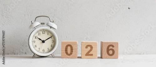 Alarm clock and wooden number blocks