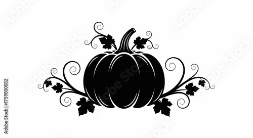 Pumpkin Vine Silhouette Vector Black & White