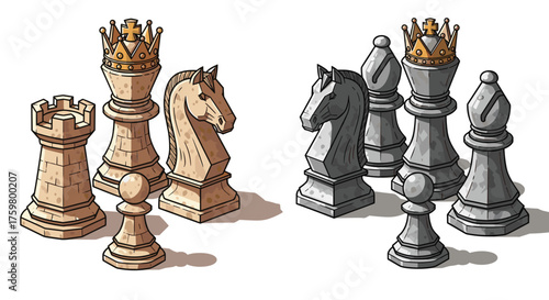 Strategic Chess Game Displaying Power and Intelligence on White Background, Illustrating Competition, Tactics, Strategy, Planning and Victory, in Business, Political Contexts, Educational Presentation