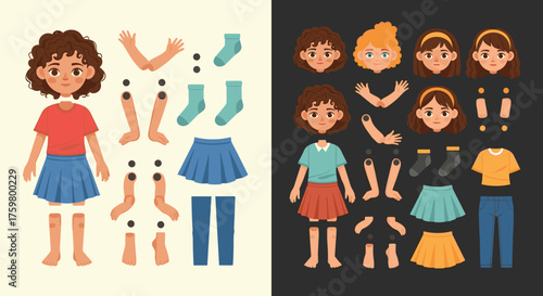 Customizable Character Creator: Design Your Own Animated Girl with Interchangeable Features, Outfits for Children's Education, Interactive Storytelling, and Creative Projects in a Modern Cartoon Style