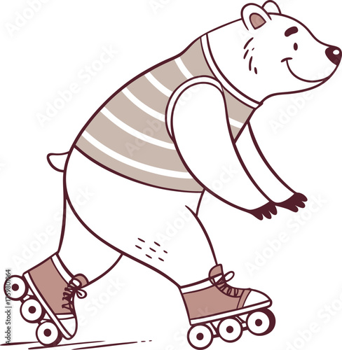 Happy Bear on Roller Skates Fun Cartoon Illustration for Active Adventures