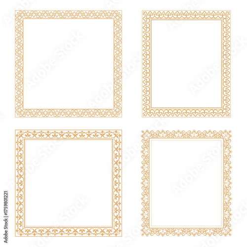 Set of decorative frames Elegant vector element for design in Eastern style, place for text. Floral golden and white borders. Lace illustration for invitations and greeting cards
