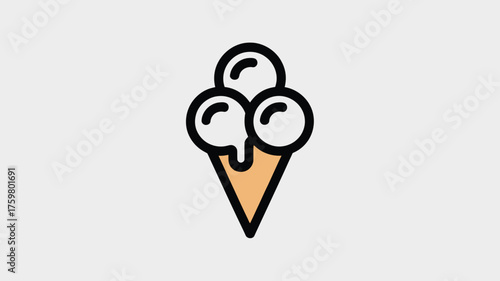 Ice cream cone icon simple flat vector design isolated on white background for summer dessert concepts
