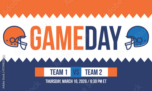 Game Day. American football playoff. Super Party in United States. Final game of regular season. Professional team championship. Ball for american football. Sport poster. Vector illustration