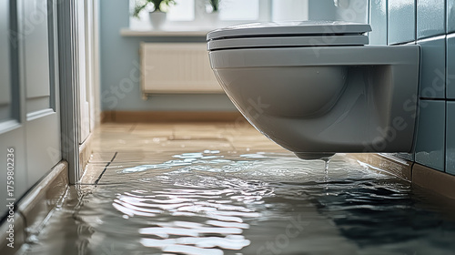 Urgent toilet leak causes water damage flooding bathroom floor prompting emergency plumbing repair needs