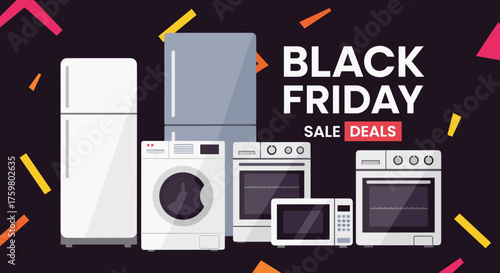 Black Friday Sale Deals on major household appliances illustration banner