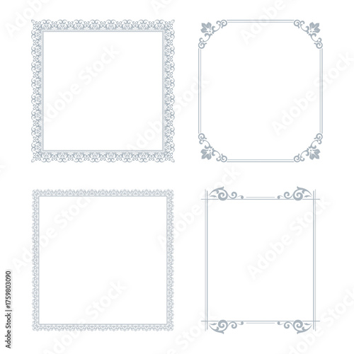 Set of decorative frames Elegant vector element for design in Eastern style, place for text. Floral gray and white borders. Lace illustration for invitations and greeting cards